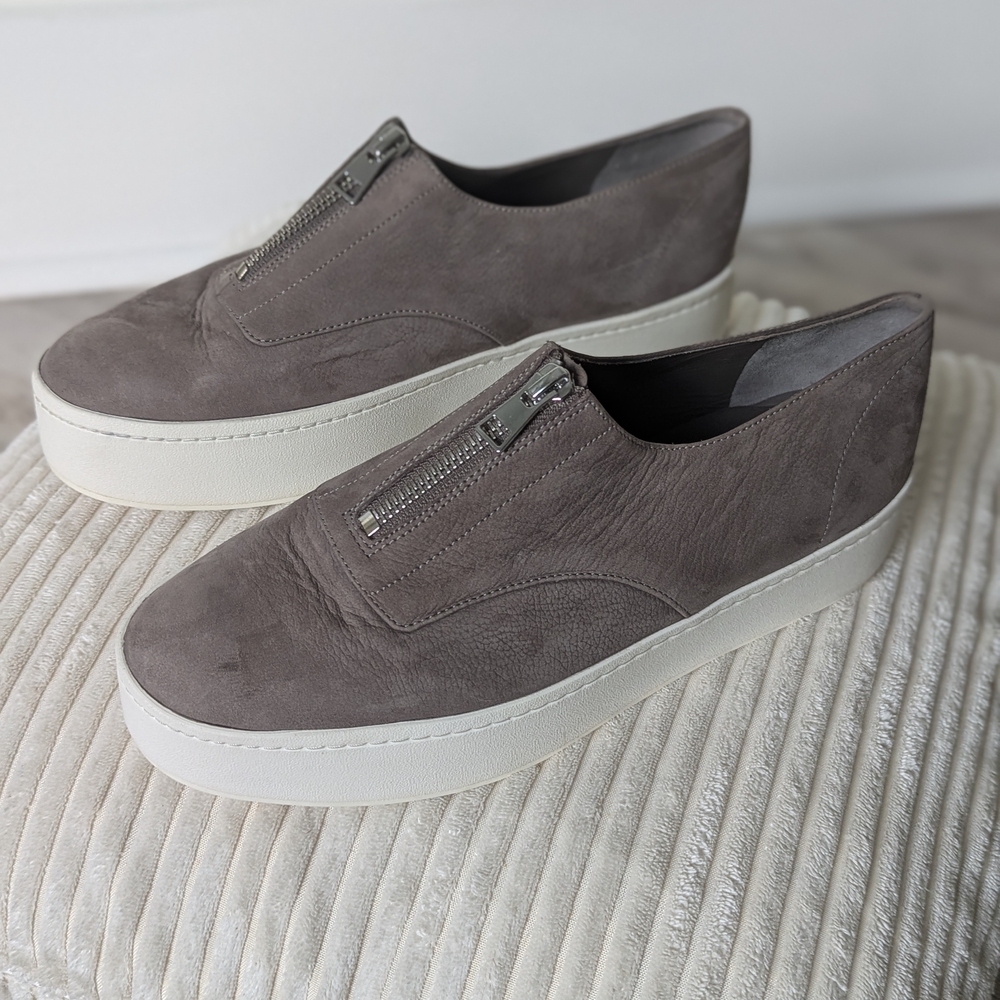Vince Gray Zip Suede Platform Sneakers